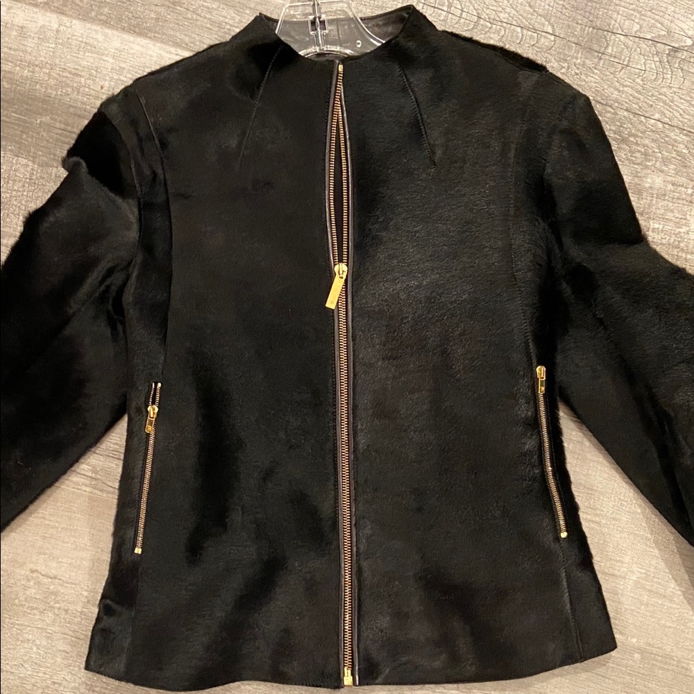 The Row ponyhair zip front jacket
